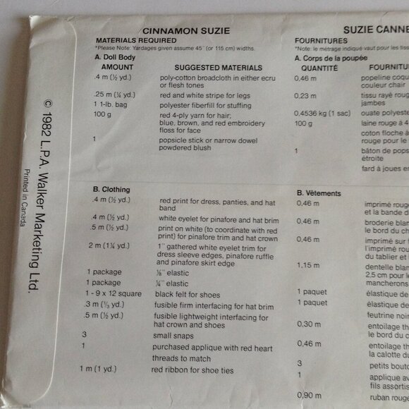 Dollcraft Uncut Pattern # 101 Vintage 1982 Candy Family Cinnamon Suzie Rag Doll - Picture 5 of 7